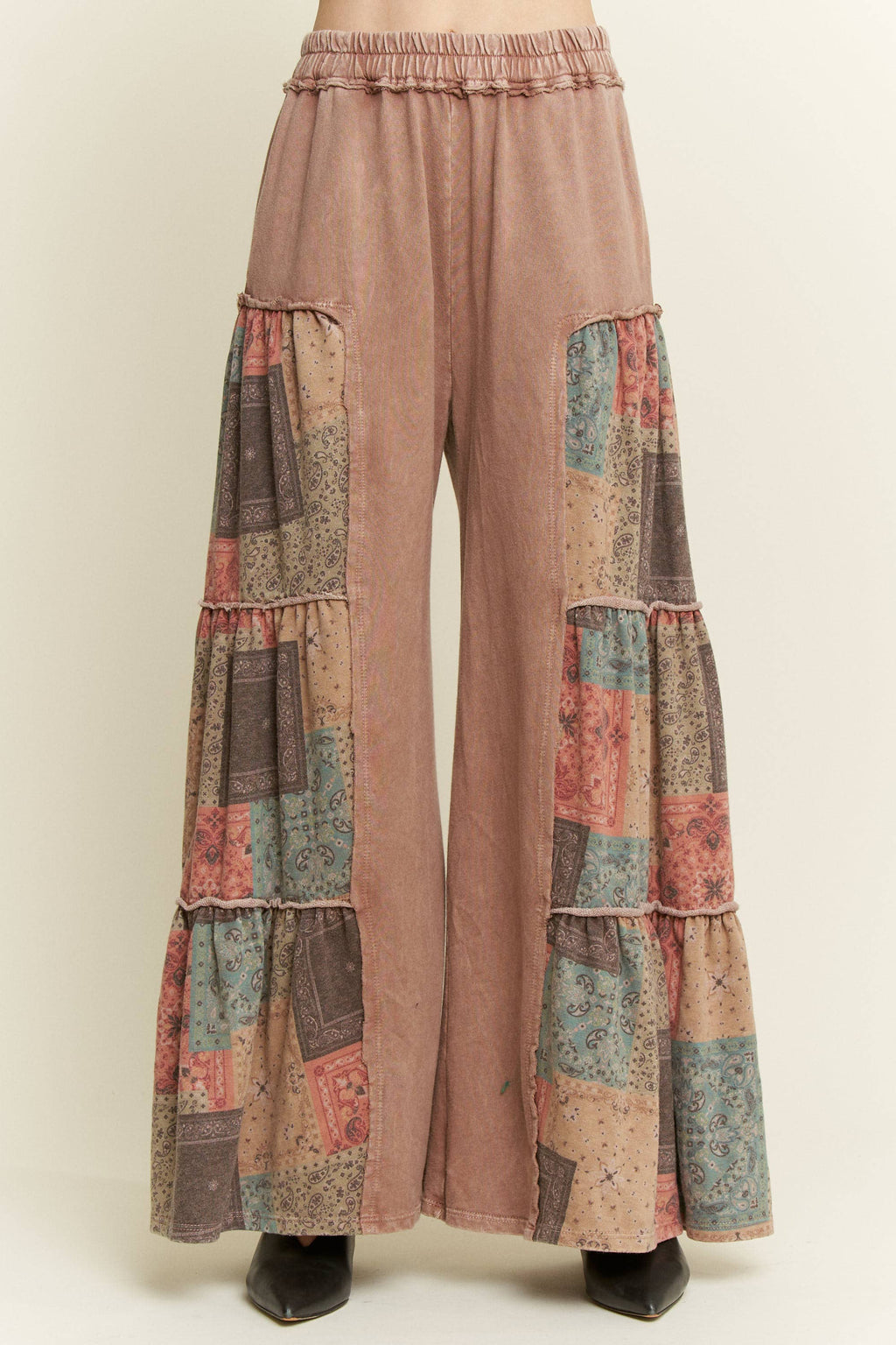 Mineral Washed Boho Patch Tiered wide pants HP6619