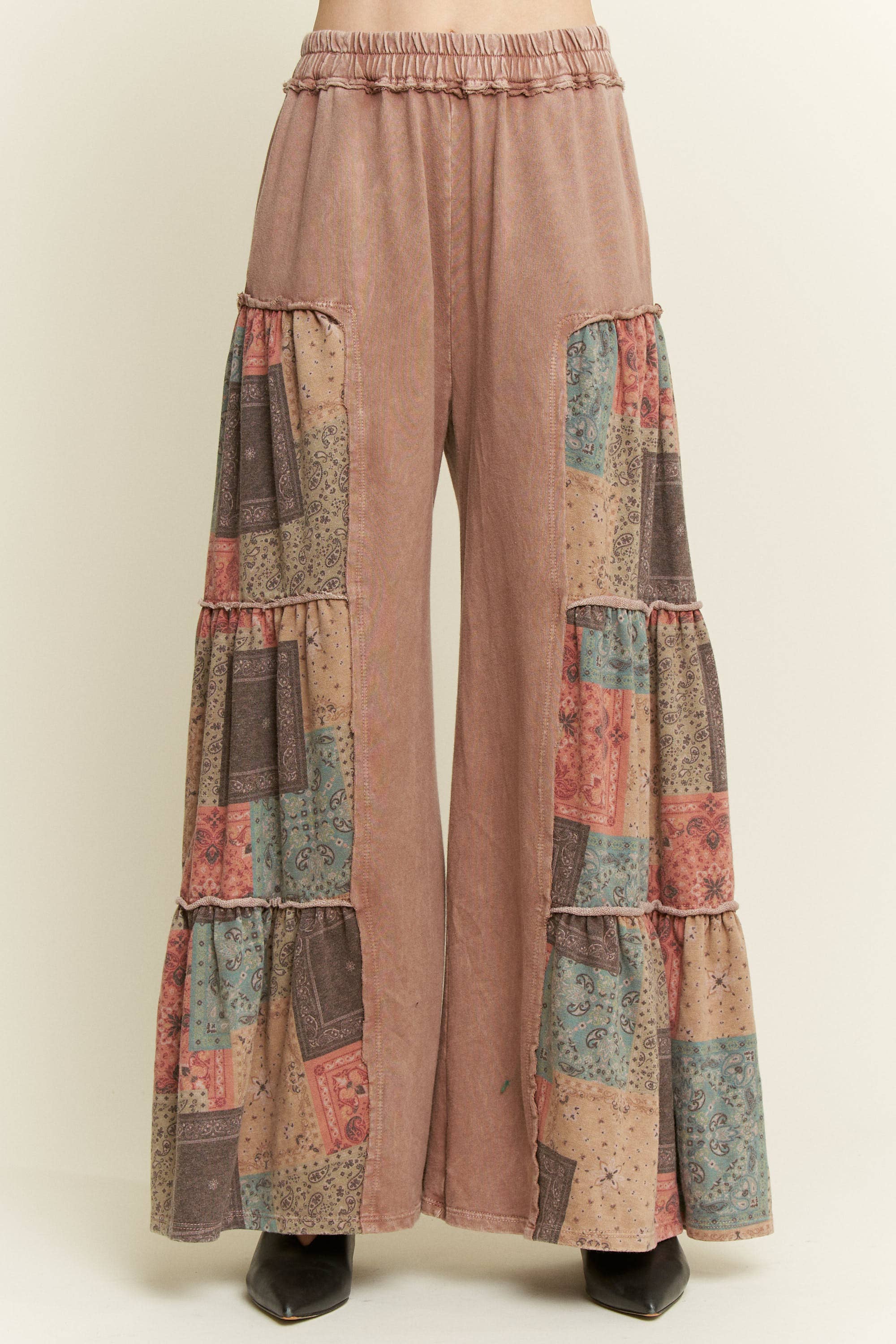 Mineral Washed Boho Patch Tiered wide pants HP6619