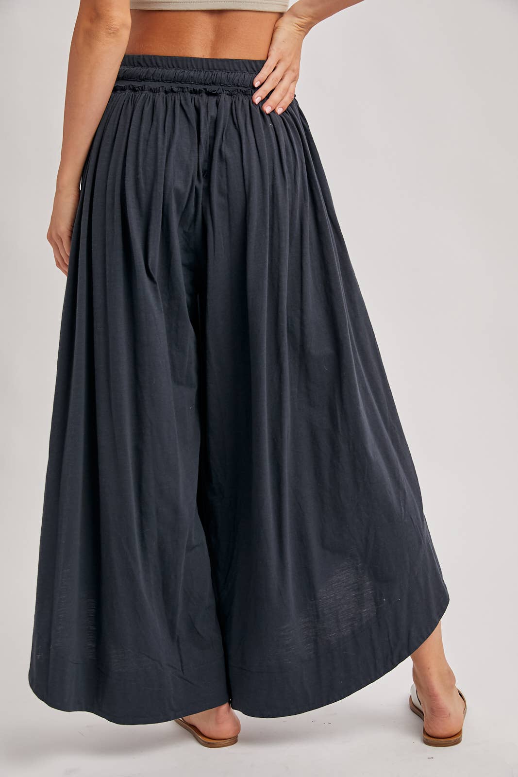 BOHEMIAN SIDE SLIT ROUNDED HEM WIDE LEG PANTS