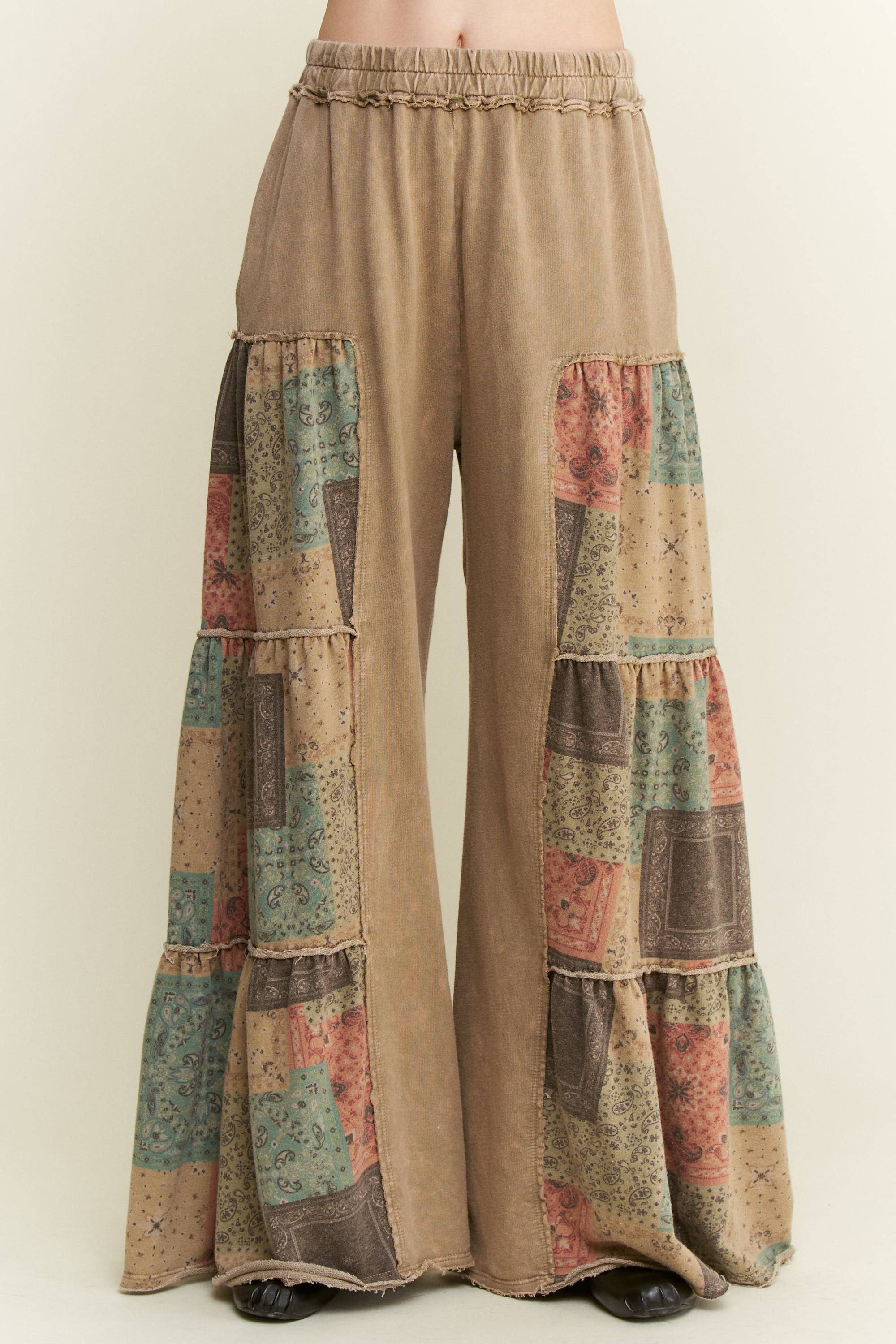 Mineral Washed Boho Patch Tiered wide pants HP6619