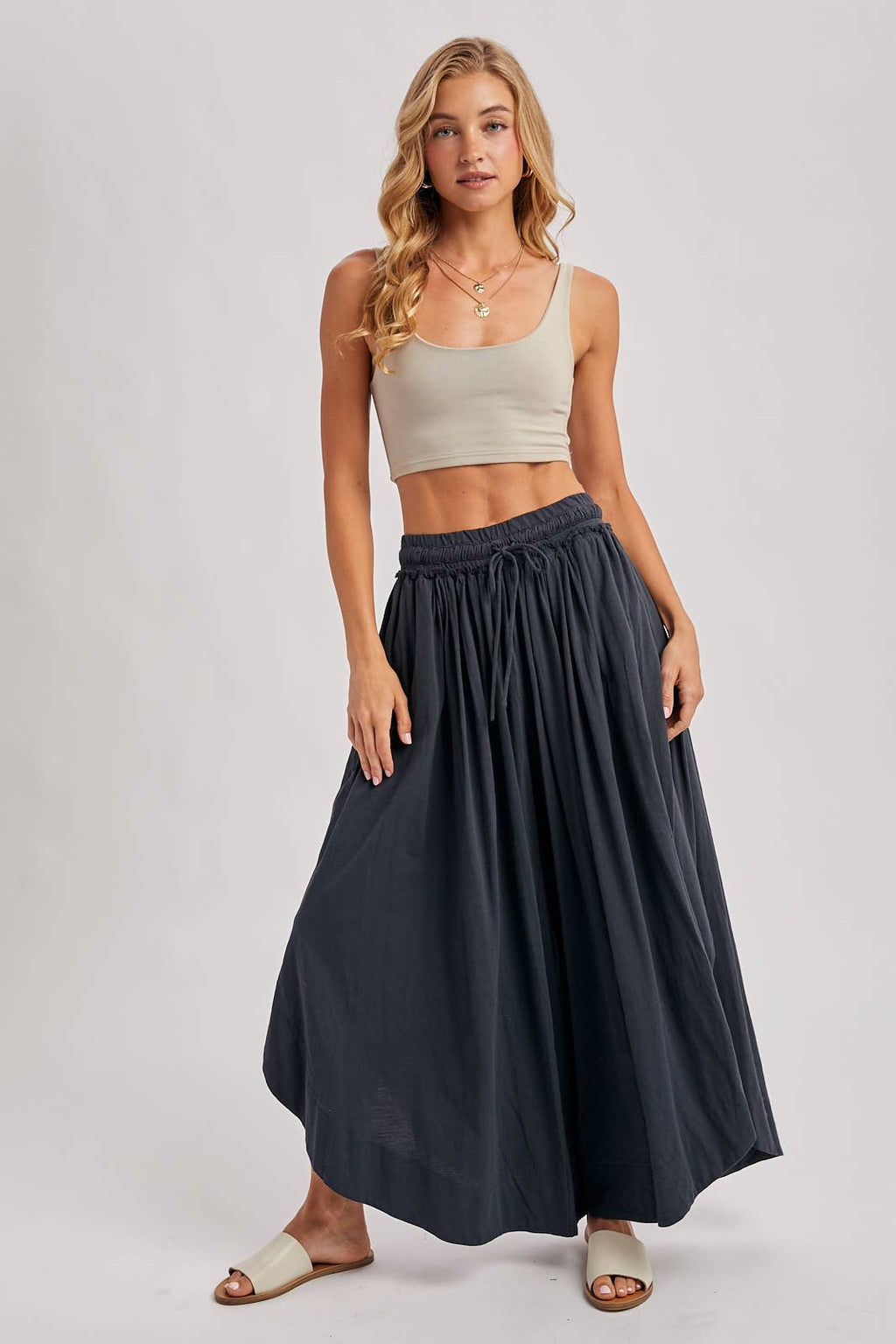 BOHEMIAN SIDE SLIT ROUNDED HEM WIDE LEG PANTS
