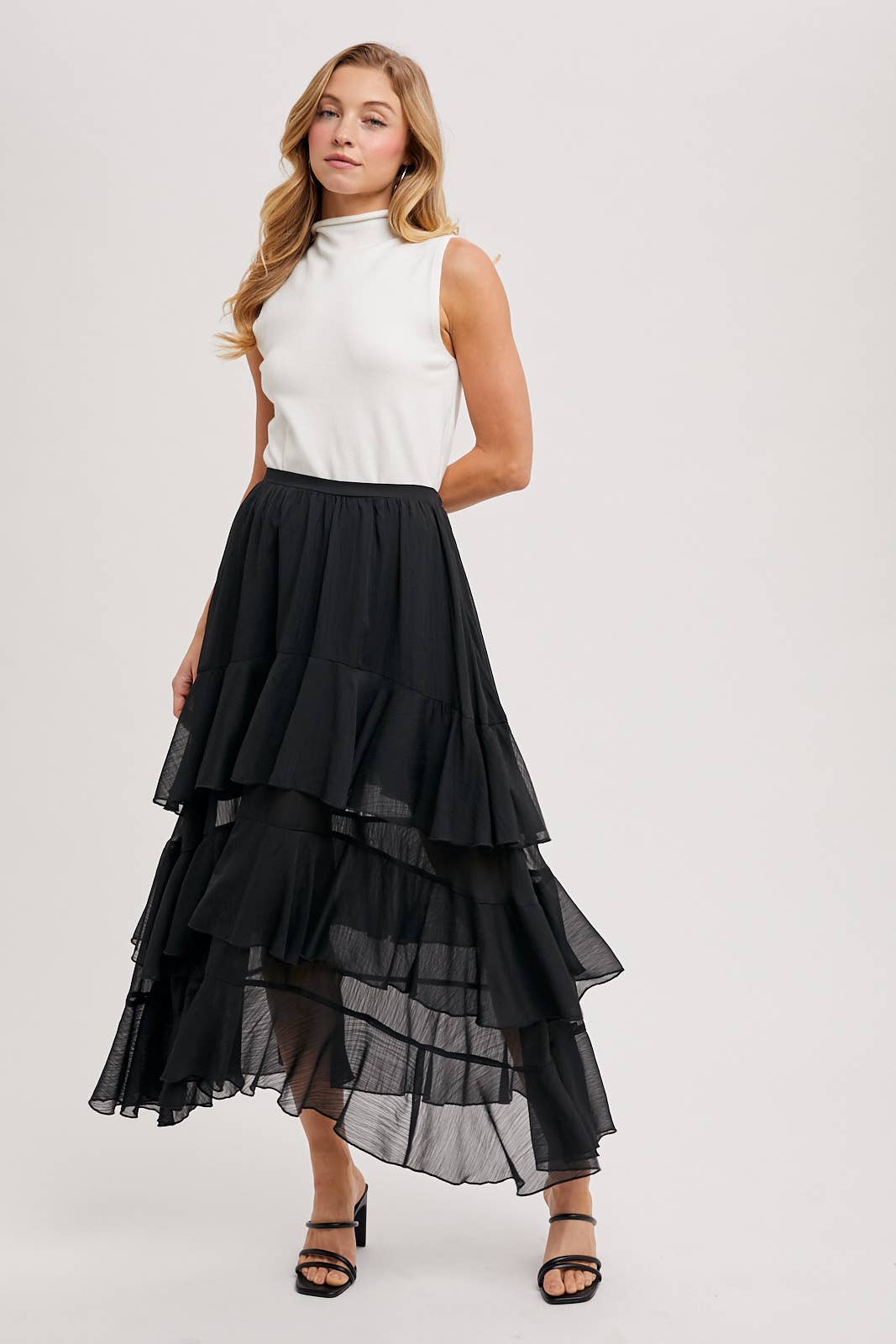 TIERED RUFFLE MAXI SKIRT WITH LINING