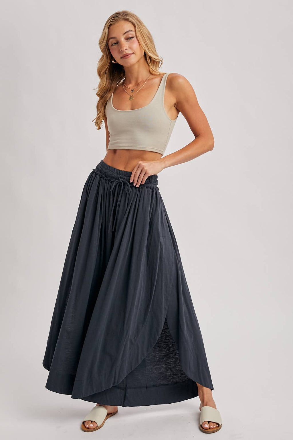 BOHEMIAN SIDE SLIT ROUNDED HEM WIDE LEG PANTS