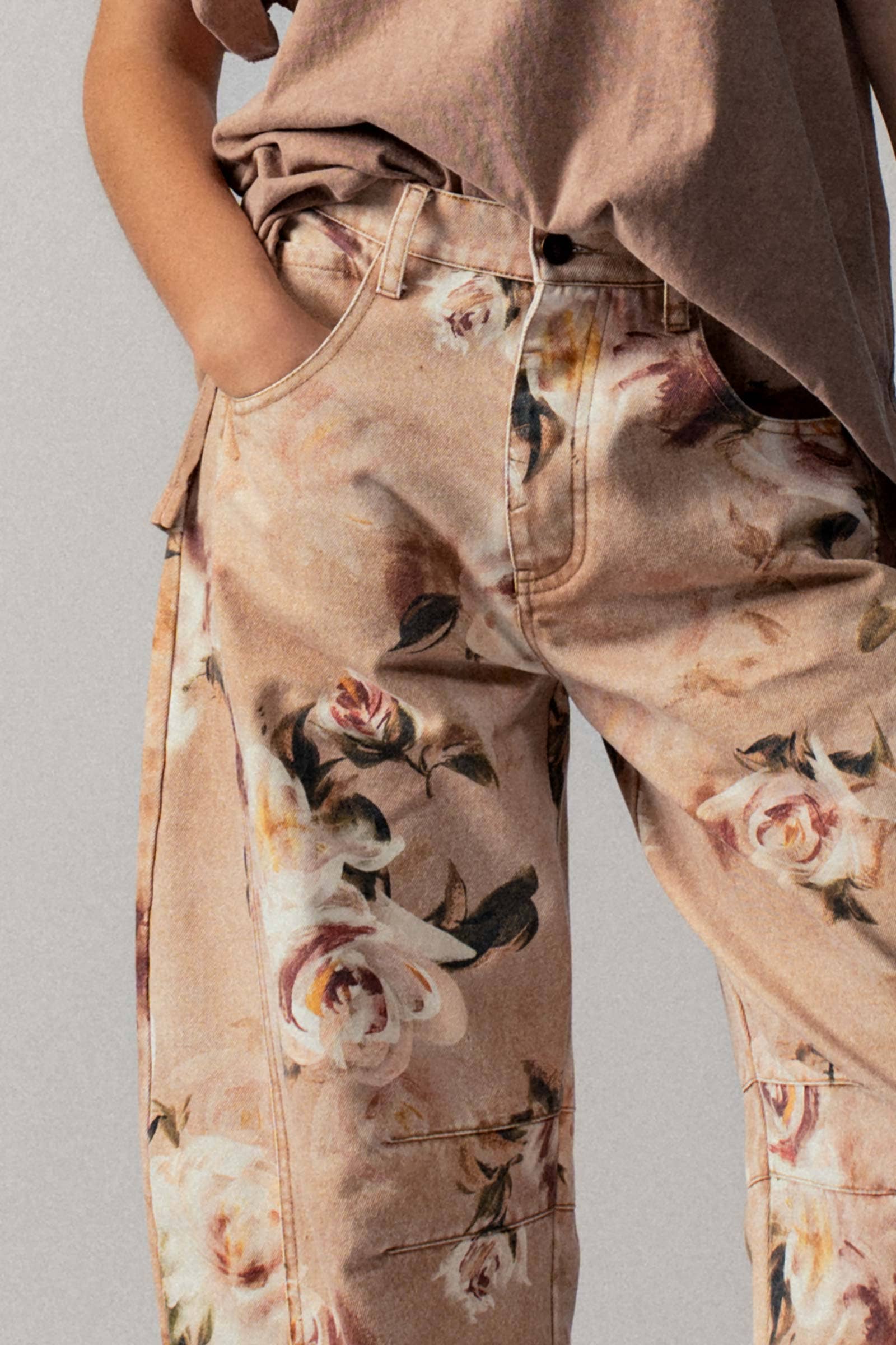 Vintage Rose Print Wide Leg Jeans