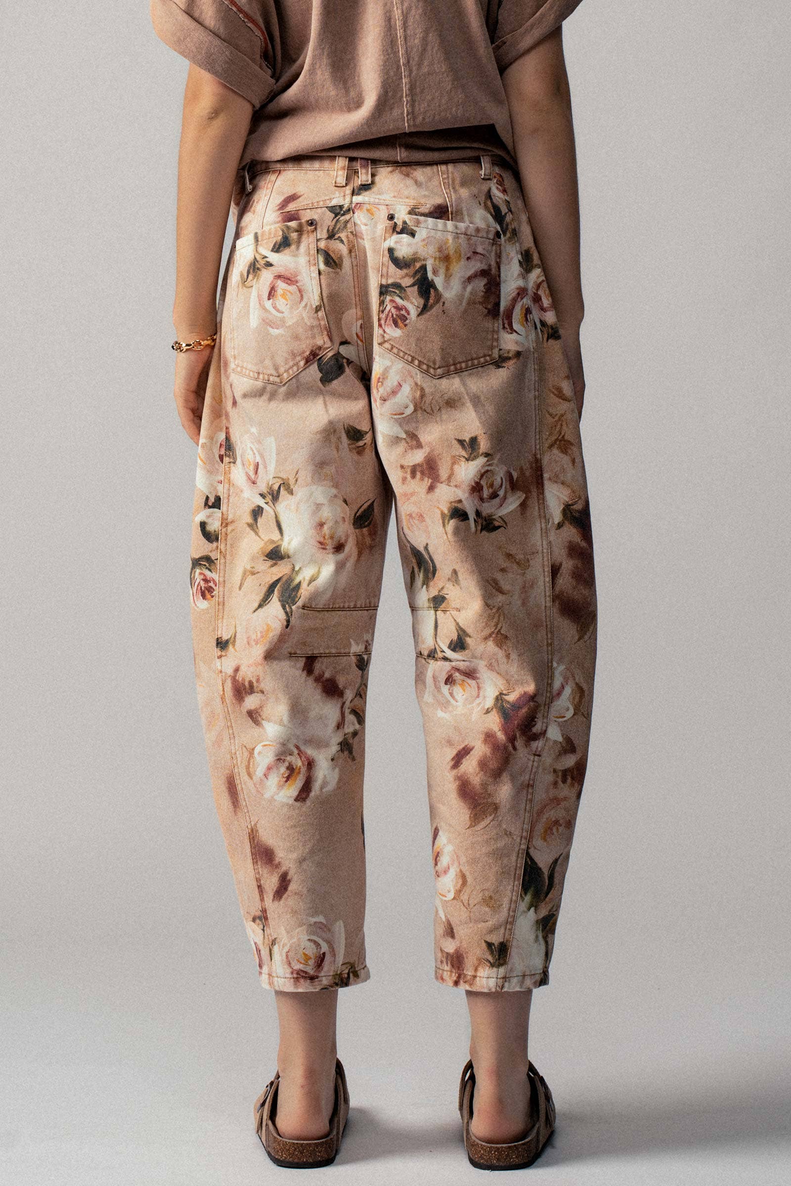 Vintage Rose Print Wide Leg Jeans