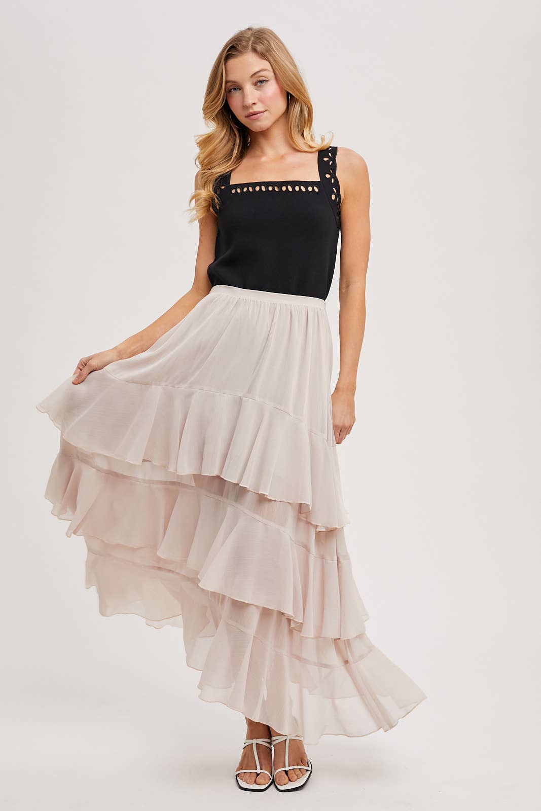 TIERED RUFFLE MAXI SKIRT WITH LINING