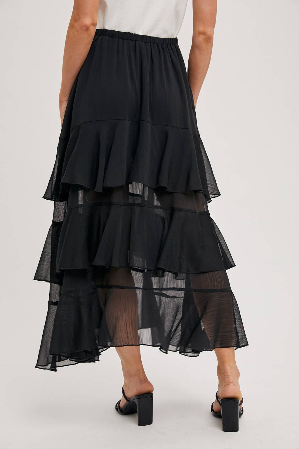 TIERED RUFFLE MAXI SKIRT WITH LINING