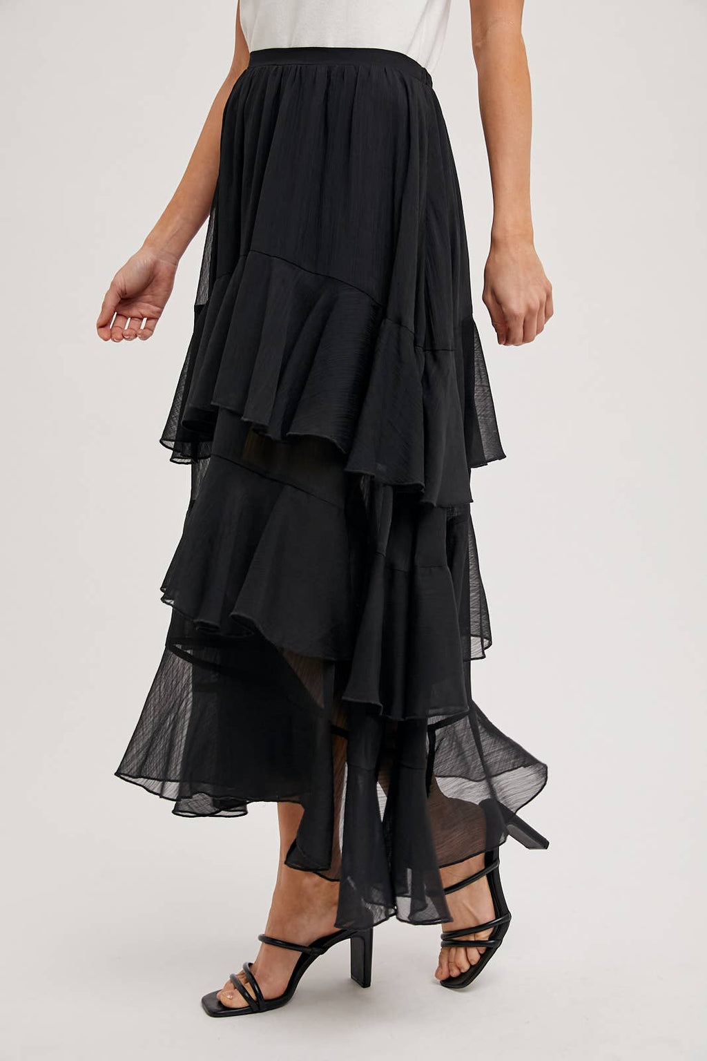 TIERED RUFFLE MAXI SKIRT WITH LINING