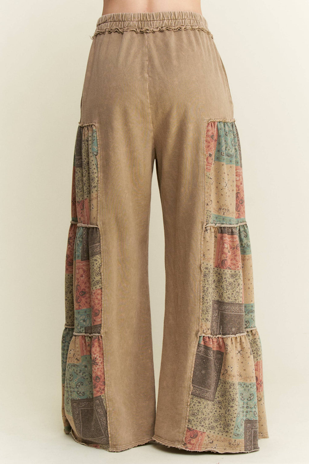 Mineral Washed Boho Patch Tiered wide pants HP6619