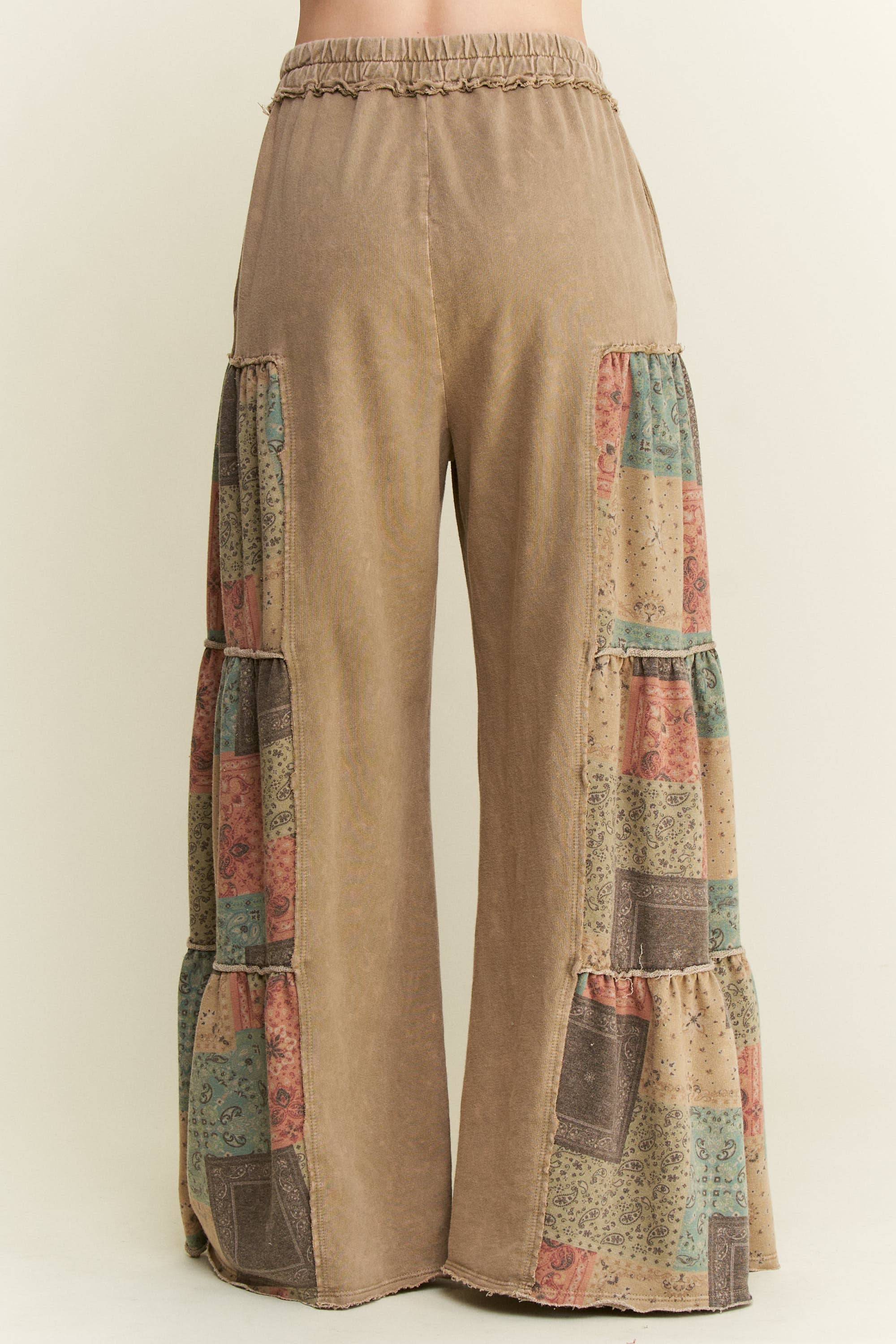 Mineral Washed Boho Patch Tiered wide pants HP6619