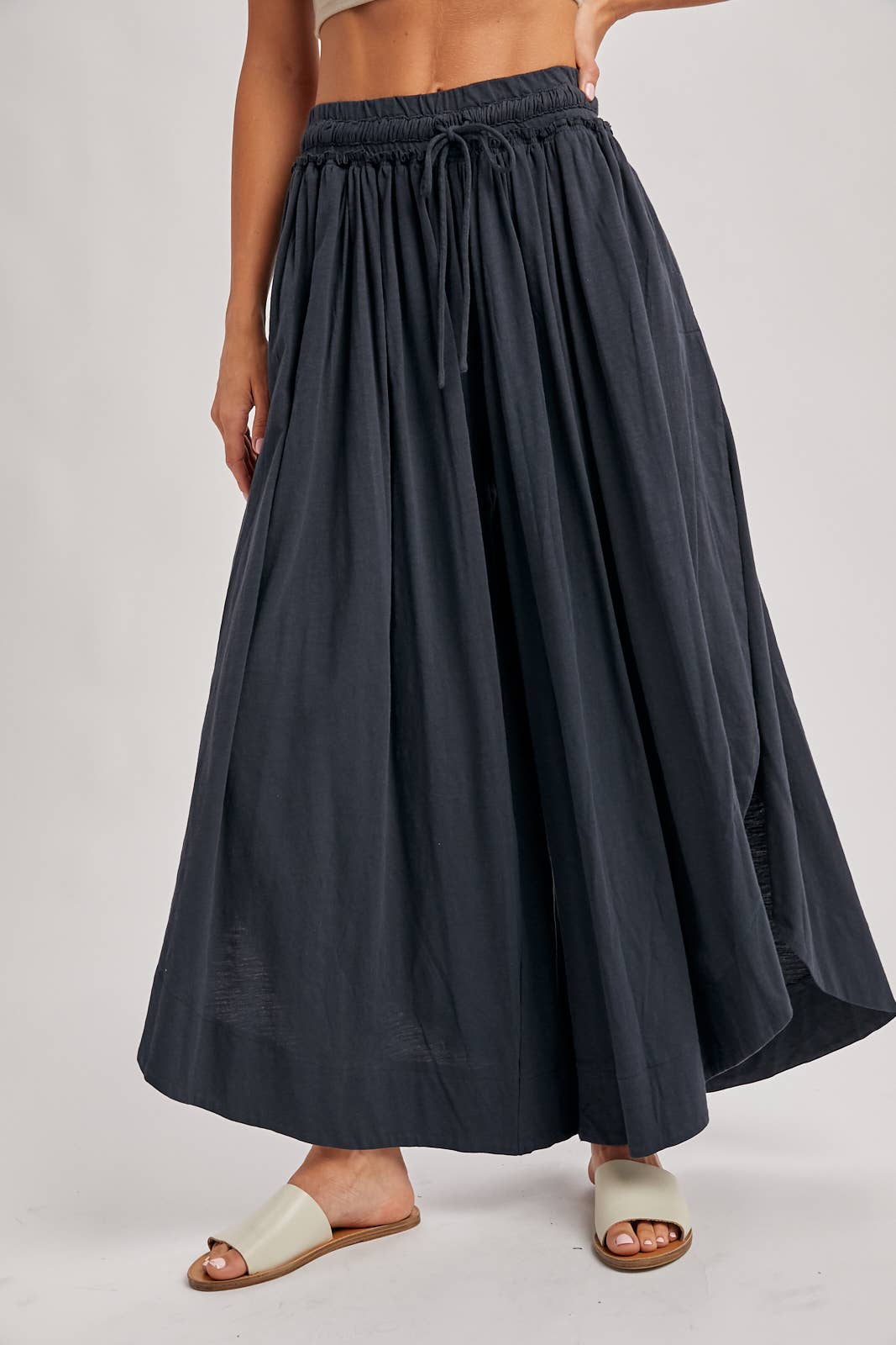 BOHEMIAN SIDE SLIT ROUNDED HEM WIDE LEG PANTS