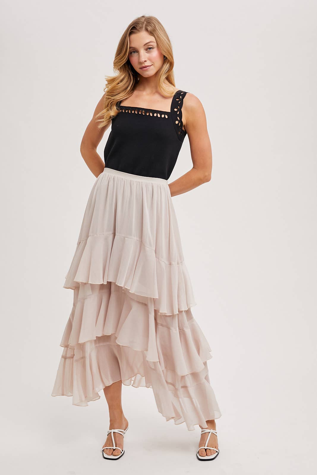 TIERED RUFFLE MAXI SKIRT WITH LINING