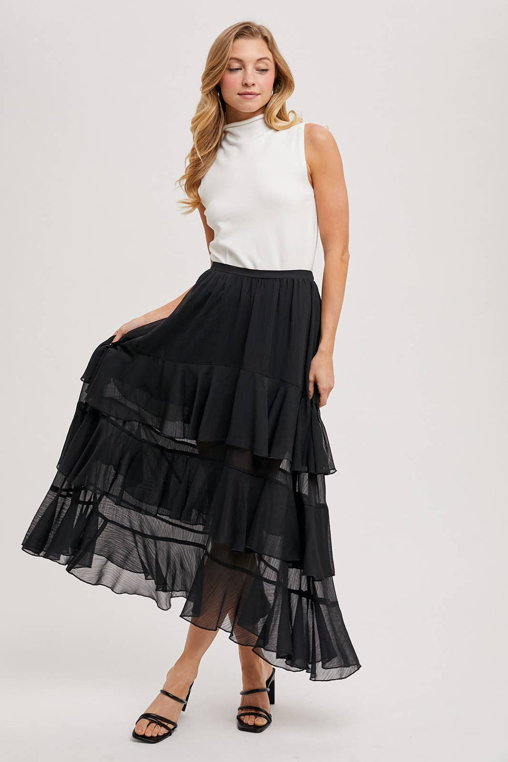 TIERED RUFFLE MAXI SKIRT WITH LINING
