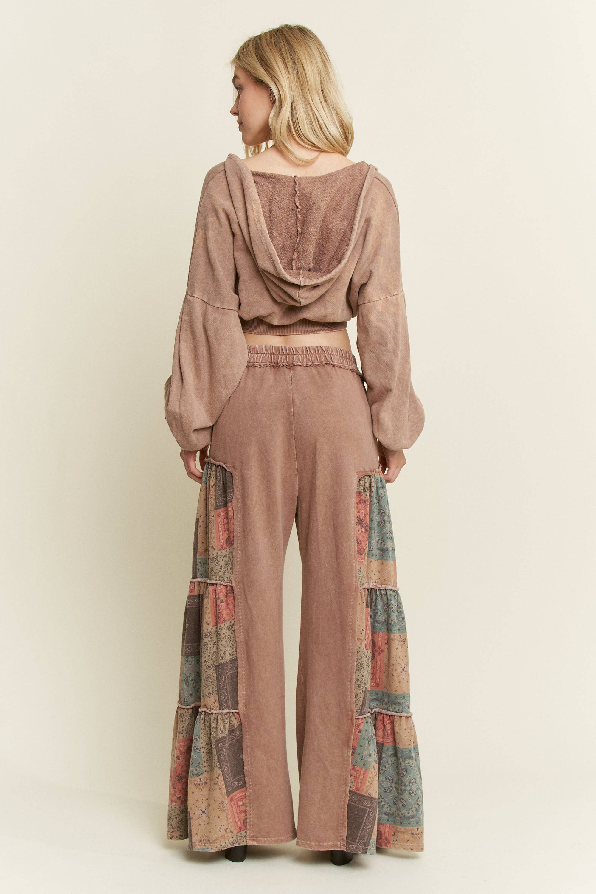 Mineral Washed Boho Patch Tiered wide pants HP6619