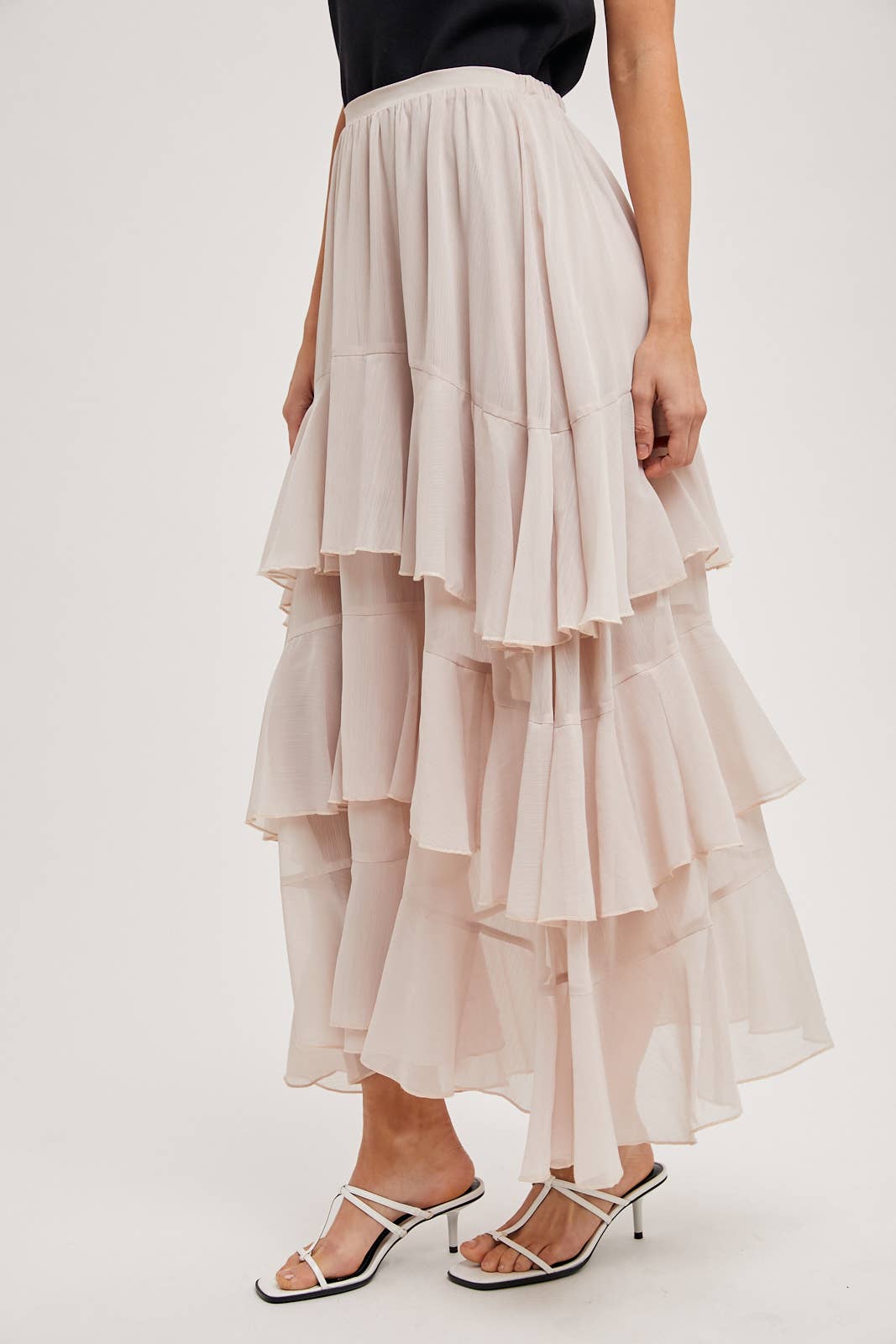 TIERED RUFFLE MAXI SKIRT WITH LINING