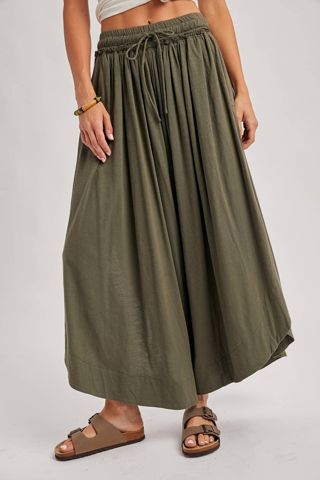 BOHEMIAN SIDE SLIT ROUNDED HEM WIDE LEG PANTS