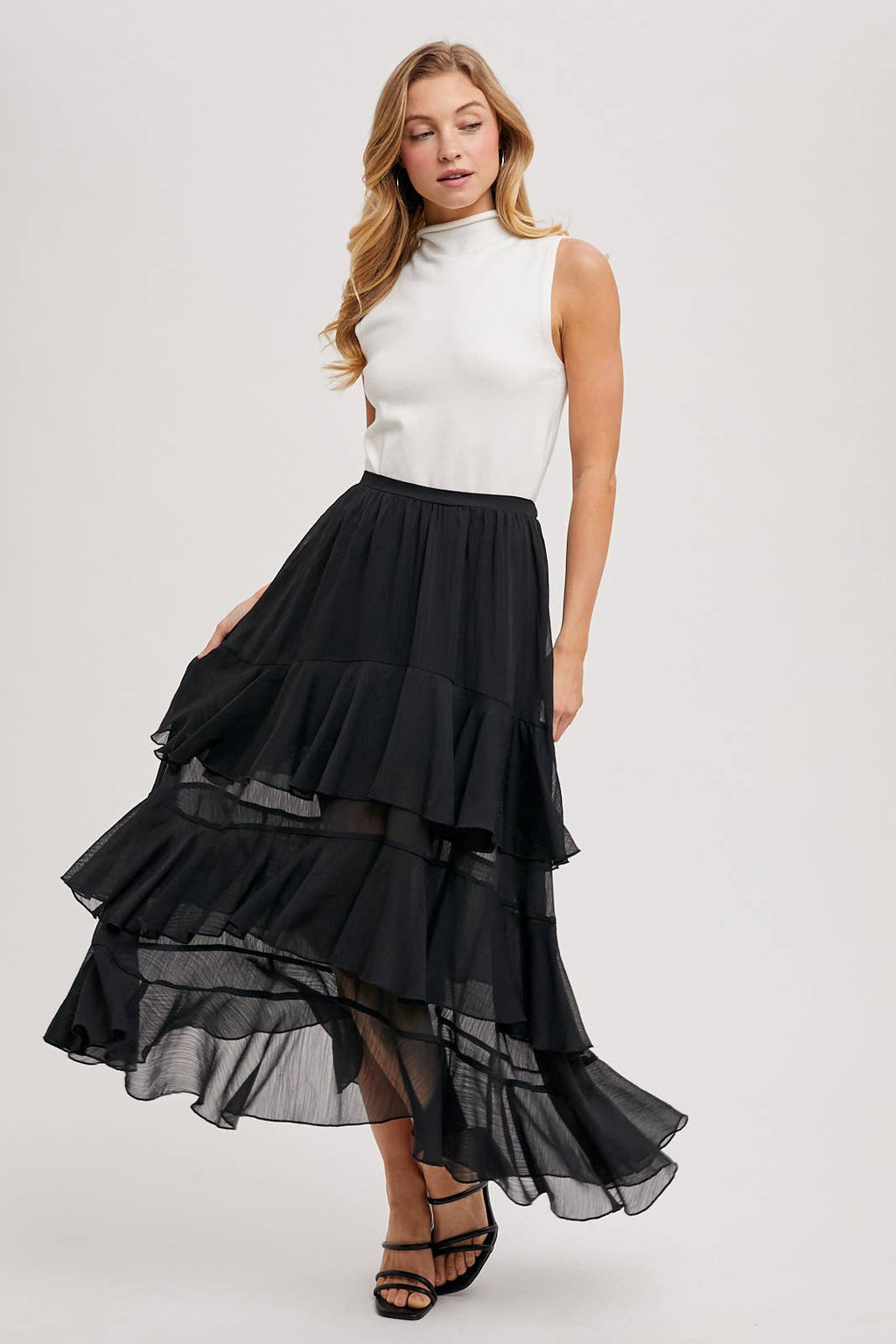TIERED RUFFLE MAXI SKIRT WITH LINING