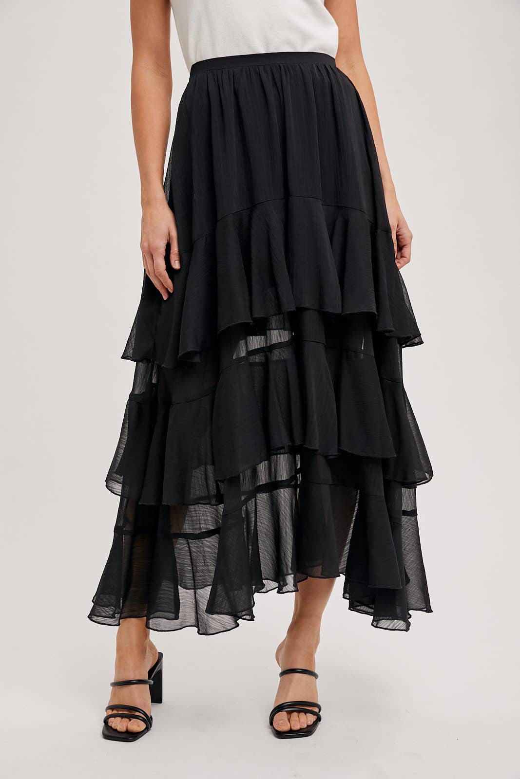 TIERED RUFFLE MAXI SKIRT WITH LINING