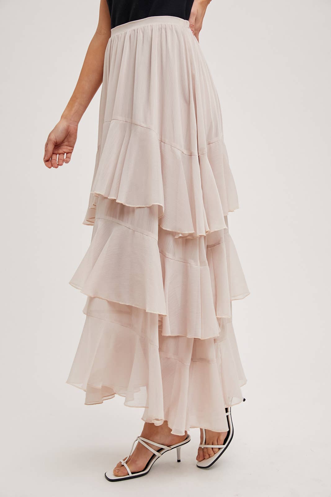 TIERED RUFFLE MAXI SKIRT WITH LINING