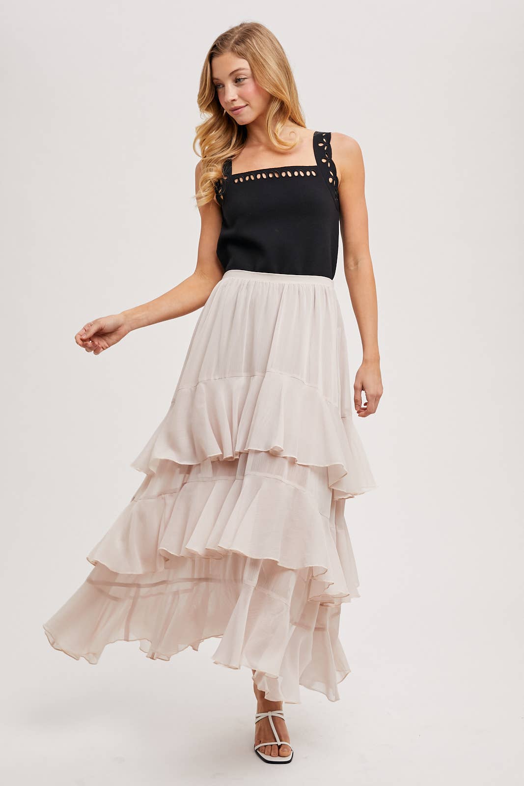 TIERED RUFFLE MAXI SKIRT WITH LINING