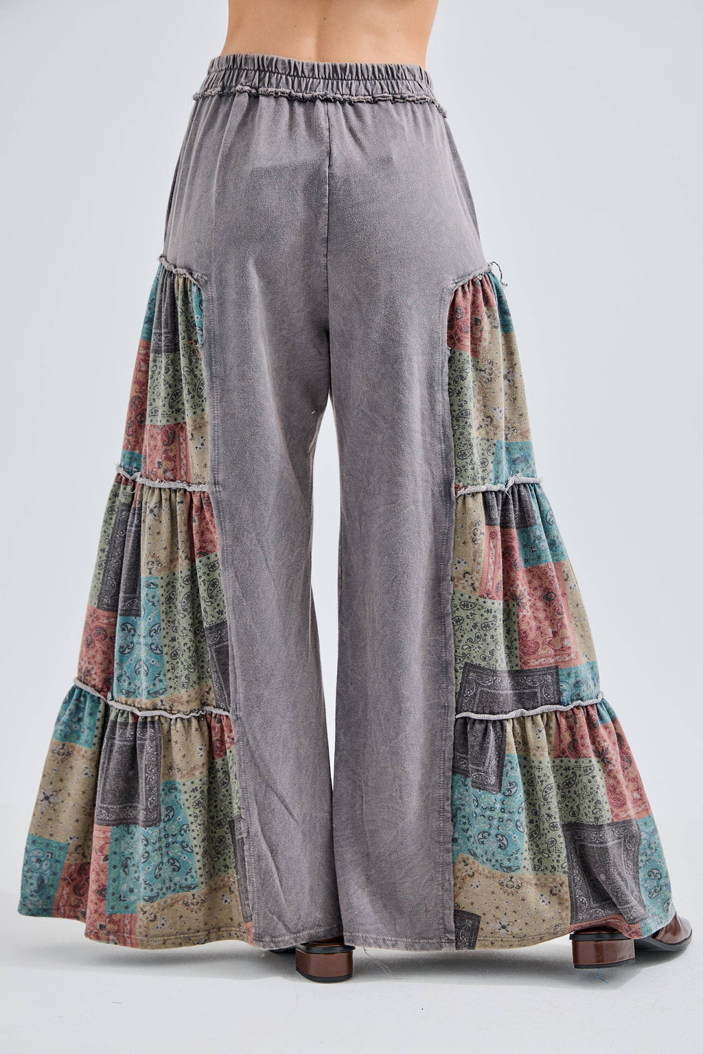 Mineral Washed Boho Patch Tiered wide pants HP6619