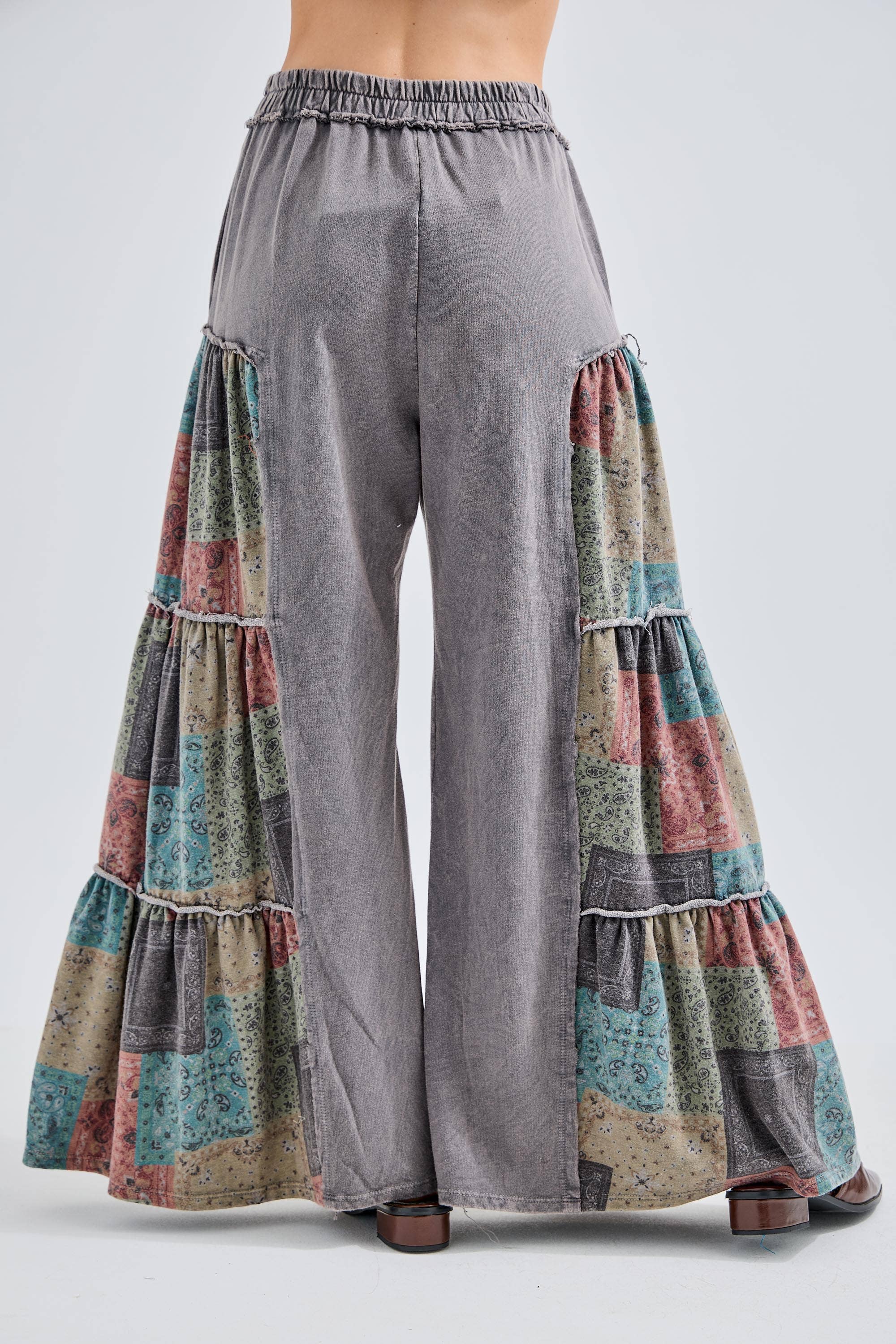 Mineral Washed Boho Patch Tiered wide pants HP6619