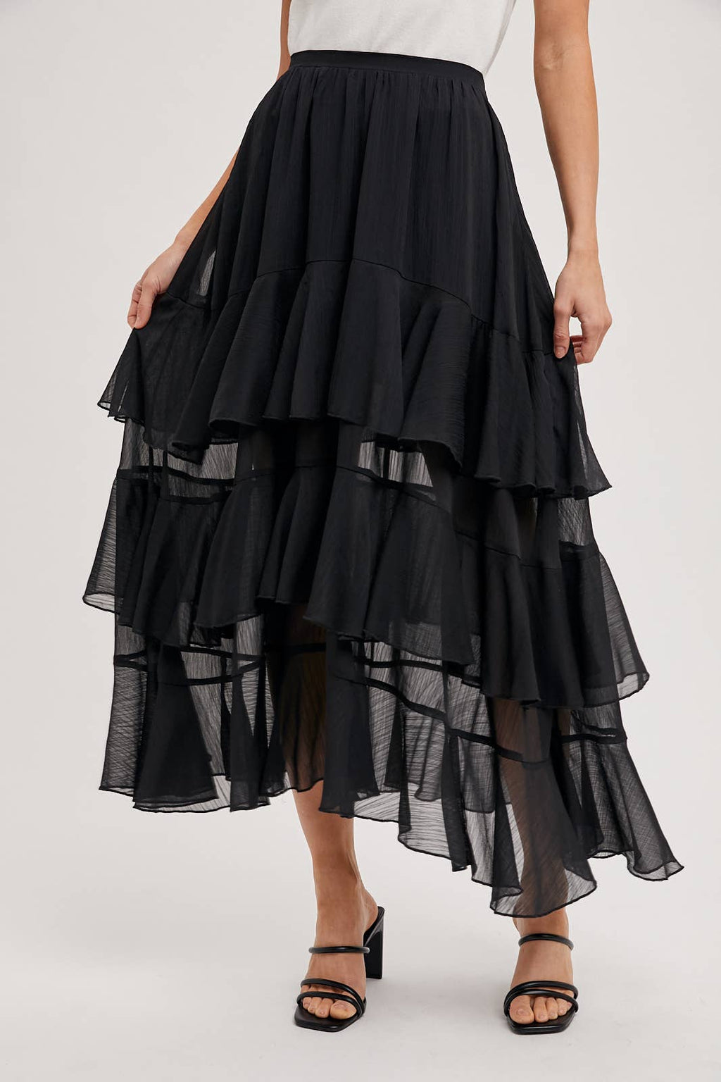 TIERED RUFFLE MAXI SKIRT WITH LINING
