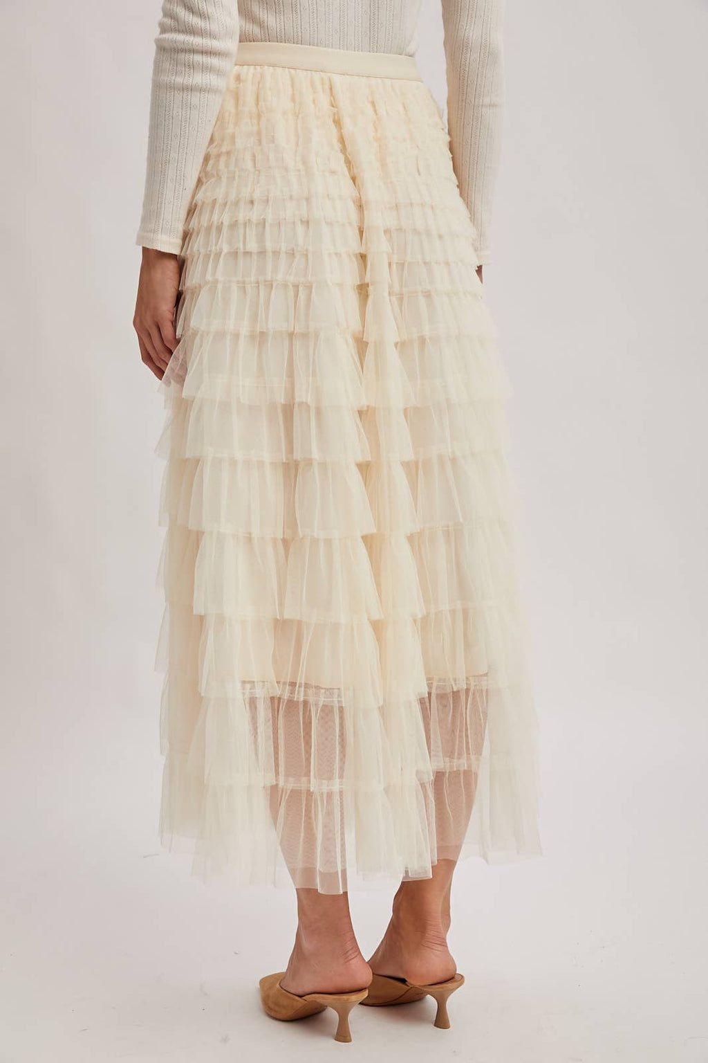 RUFFLED TULLE MIDI SKIRT