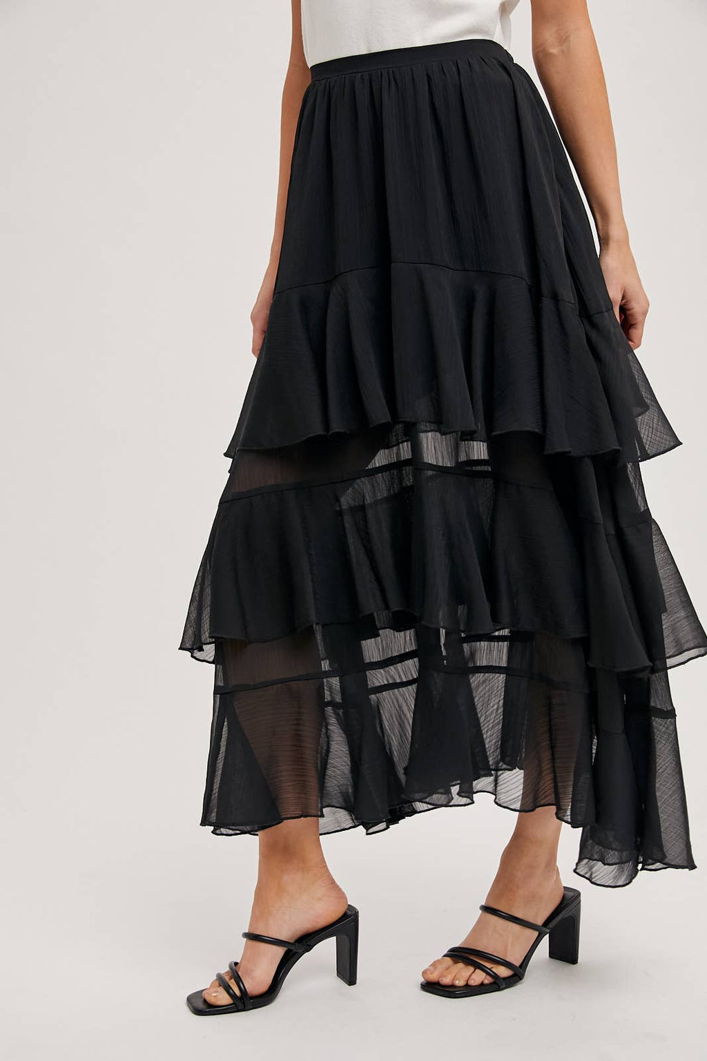 TIERED RUFFLE MAXI SKIRT WITH LINING