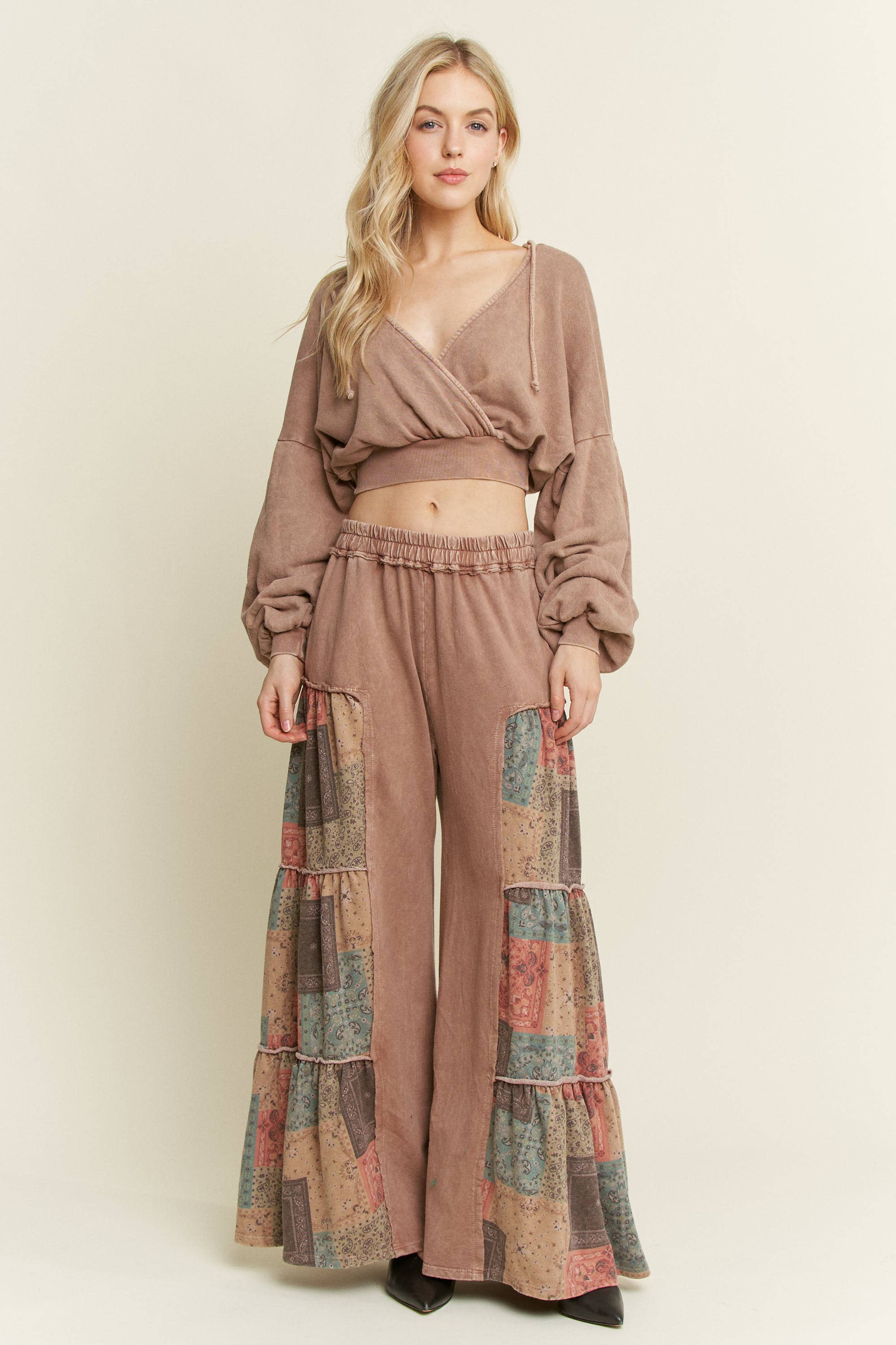 Mineral Washed Boho Patch Tiered wide pants HP6619